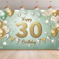 2D 30th Birthday Party Backdrop, Mint Green Gold Glitter Decoration Background 47.2x31.5inch/120*80cm