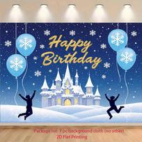 2D Winter Wonderland Birthday Backdrop, Frozen Castle with Snowflakes Background 47.2x31.5inch/120*80cm