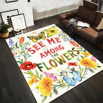 Floral Carpet with Butterflies and 'See Me Among The Flowers' Design  Suitable for use as an anti-slip for living room bedroom sofas 40x60cm( 15x23in )