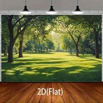 2D Flat Printing Park Backdrop, Sunlit Forest & Grassy Lawn Photography Background for Events 47.2x31.5inch/120*80cm