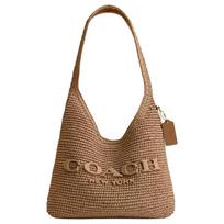 COACH Brooklyn 28 Magnetinis užsegimas Monogramos įspaudas Austas raštas Veršio oda Pečių krepšys Mažas Moteriškas Šiaudinis ruda