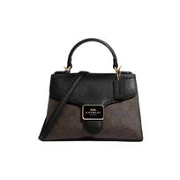 COACH Pepper 22 Classic Presbyopia Refined Pebbles Coated Canvas and Leather Handheld Shoulder Crossbody Bag Small Women's Brown Black and Gold juoda