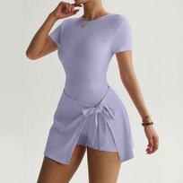 Fake Two-Piece Anti-Exposure Tight-Fitting Sports Dress Slimming Strap Casual Fitness Back Yoga Tennis Dress S šviesiai violetinė spalva