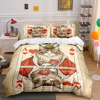Crowned cat playing card. Bedding sets Duvet cover sets Duvet covers Pillowcases(1 * Duvet Cover 2 * Pillowcases without duvet insert) 135x200cm
