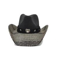 Western cowboy straw hat with large brim, hard straw hat, cowboy outdoor summer sun protection jazz hat sombrero vaquero hombre M55-58cm