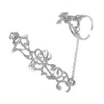 New Fashion Chain Link Ring Full Rhinestone Vintage Flower Double Finger Rings For Women Girl Party Jewelry Gift Accessories sidabras
