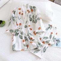 Moteriškos kimono pižamos Septynių taškų rankovėmis medvilninė marlė Krepiniai miegui laisvi namų drabužiai Dviejų dalių kostiumas pižamos M balta