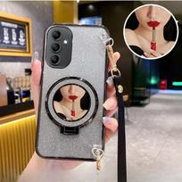Kryžinė juostelė Veidrodėlis Magnetinis stovas Laikiklis Danga Dėklas Samsung Galaxy A14 A24 A34 A54 A15 A25 A35 A55 A05 A05S 5G Dangtelis A25 5G juoda