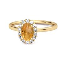Citrine Solitaire Halo Accents Ring - 925 Sterling Silver Gold Vermeil 9.5 geltona