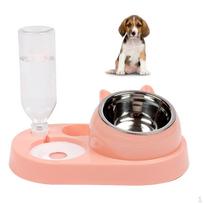 Automatic Cat Water Dispenser and Food Bowl Set Tilted Raised Feeding Bowls rožinė