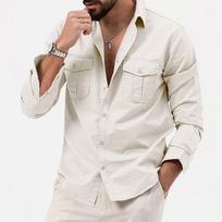 Men's Shirt Double Pocket Casual Long-sleeved Top Men's Simple Casual M balta