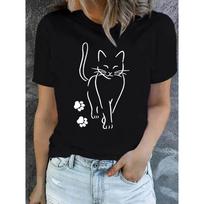 Women Cute Cat Paw Print T-shirt Women's Harajuku Short Sleeve Casual Women's T-shirt Clothing Street Tops Clothes S