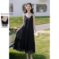 Mokana Women's French Lace Sling Midi Dress M juoda