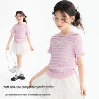 Hello Kitty Girls' 2026 Summer Ruffle Short T-shirt 120 violetinė