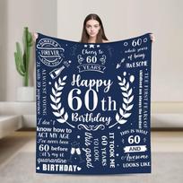 Laimingo 60-ojo gimtadienio pledas Minkštas patogus madingas pledas miegamajam stovyklavimui Flanelinis lovatiesė lovos uždangalas 80x120cm