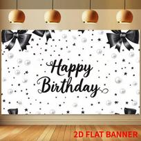 2D Black Bow & Pearl Birthday Backdrop - Elegant Minimalist Themed Party Banner 47.2x31.5inch/120*80cm