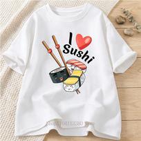 Sushi Graphic Print Tshirts for Women Summer Casual Fashion Loose Funny Streetwear Tops Crew Neck Short Sleeve Tshirts S