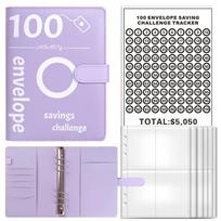 100 Envelope Savings Challenge Binder - Purple Budget Organizer with Tracker Sheet, Money Saving Journal for Financial Goals violetinė