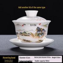 Dehua Mutton-Fat Jade Ceramic Gaiwan with Rotatable Lid