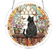 Acrylic Puzzle Suncatcher Window Hanging Decorative Panel 3 Layers 2mm Thickness 2D Design Cat and Butterflies Pattern One Size