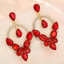Luxury Crystal Tassel Drop Earrings For Women Rhinestone Long Dangle Earrings Elegant Statement Jewelry raudona