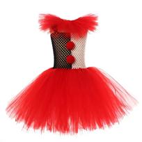 Doll Clown Costume Girl Kids Halloween Circus Tutu Dress with Hairclip Stockings Kids Funny Role Play Carnival Dress Up Outfits 3T