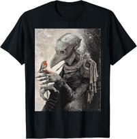 plague Doctor with little Bird Scary Grunge Goth Gthic T-Shirt S įvairiaspalvis
