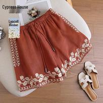 Women's Tencel Blend High-Waist Casual Shorts L plytų raudona spalva