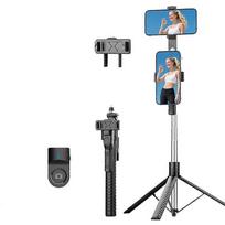 K50 1.9m Extendable Live Streaming Tripod Dual Phone Clip Bluetooth Selfie Stick Dual Phone Clip rožinė