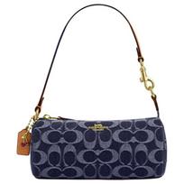 COACH Nolita 20 Classic Logo Zipper Closure Fabric Cylindrical Shoulder Bag Small Women's Denim Blue and Natural mėlyna