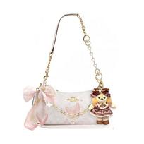 COACH shoulder bag [Customized bag] Teri 25 brand micro-label detachable strap bow silk scarf extension chain printed Gardenia white basic model balta