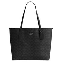 COACH City 33 logotipas plokštelė magnetinis užsegimas dirbtinės odos pirkinių krepšys rankinė didelė moteriška anglies juoda juoda