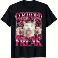 Summer Mens Certified Bizarre Funny Cat Model Printed Round Neck Tshirt Black 100 PureCotton Outdoor Soft Short Sleeved Shirt S