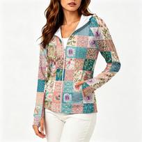 Women's Zip Up Hoodie Lightweight Long Sleeve Hooded Jacket with Pockets Floral Print Sun Protection Outerwear XXL