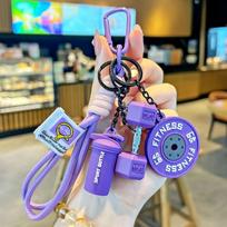 Dopamine Barbell Plates Keychain Kettlebell Simulation Dumbbells Keyring Detachable Creative Fitness Series Pendant Gifts violetinė