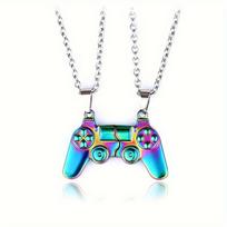 2pcs Colorful Magnetic Couple Gamepad Pendant Necklace - Fashionable Geometric Design, Combinable, Fun Jewelry įvairiaspalvis