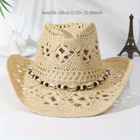 Summer with Shell Beach Hat Women Western Cowboy Hat Wide Brim Sunscreen Sun Hats for Outdoor Breathable Hand-Woven Straw Panama smėlis