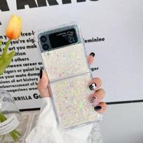 Skirtas Samsung Z Flip 4 Case Sequin Fantasy permatomas sulankstomas telefono dėklas, skirtas Samsung Z Flip 3 Z Flip4 smūgiams atsparus kietas nugarėlė Samsung Z Flip 3 balta