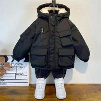 Žieminė pūkinė medvilninė striukė berniukams juodas paltas su gobtuvu vaikams viršutiniai drabužiai paauglių parkas paminkštintas sniego kostiumas 160 juoda