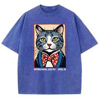 Woman Washed T-Shirts International Jazz Day April 30 Print Tee Shirts Distressed Crewneck Oversized Tops Vintage Clothes S
