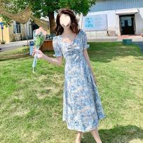 Small dress Hong Kong flavor British dress dress dress split summer dress floral hot mom S