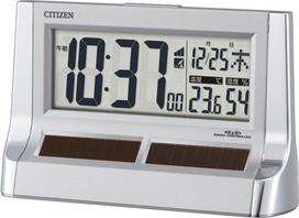 RHYTHM Citizen žadintuvas su saulės energija ir CITIZEN PalDigit Solar R128 laikrodis, valdomas radijo bangomis, skaitmeninis, maitinamas, permatomas LCD, sidabrinis, 8RZ128-019