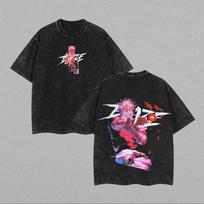 Jujutsu Kaisen Gojo Satoru T Shirt Hollow Purple Graphic Back Print Men Acid Wash Streetwear Anime Cotton Oversized Top Tee M