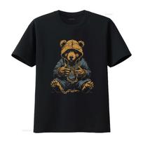 Hip Hop Teddy Bear Gangsta Rap Cotton Mens T Shirt Stylish Streetwear with Bold Print vintage Washed designer clothes S įvairiaspalvis