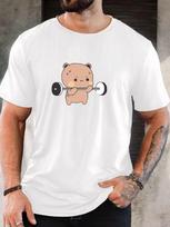 Men's Bubu Dudu Gym Bear T-Shirt Funny Barbell Workout Graphic Cotton Tee Top S įvairiaspalvis