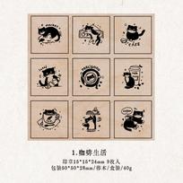 Journal GO 9pcs Cute Cat Daily Wooden Seal Single Cat Diary Photo Album Diy Decorative Material Stamp Gift Card Scrapbook Decals