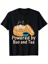 Powered by Bao and Tea Cute Dumpling Graphic Tee for Men Casual Short Sleeve Cotton T-Shirt S įvairiaspalvis