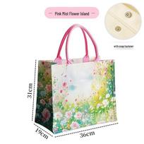 Pink Mist Flower Island Canvas Tote Bag 36*31*19cm