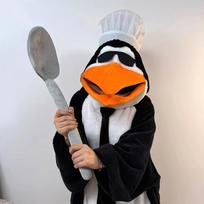 Penguin Onesie Costume Plush Fleece Jumpsuit with Chef Hat Spoon and Shoe Covers for Cosplay Party and Home Wear L juoda