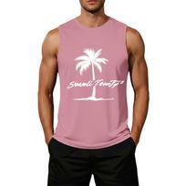Men Sleeveless Casual Loose Fit Tank Top Palm Tree Graphic Print Summer Beachwear Lightweight Breathable Sleeveless Shirt M rožinė
